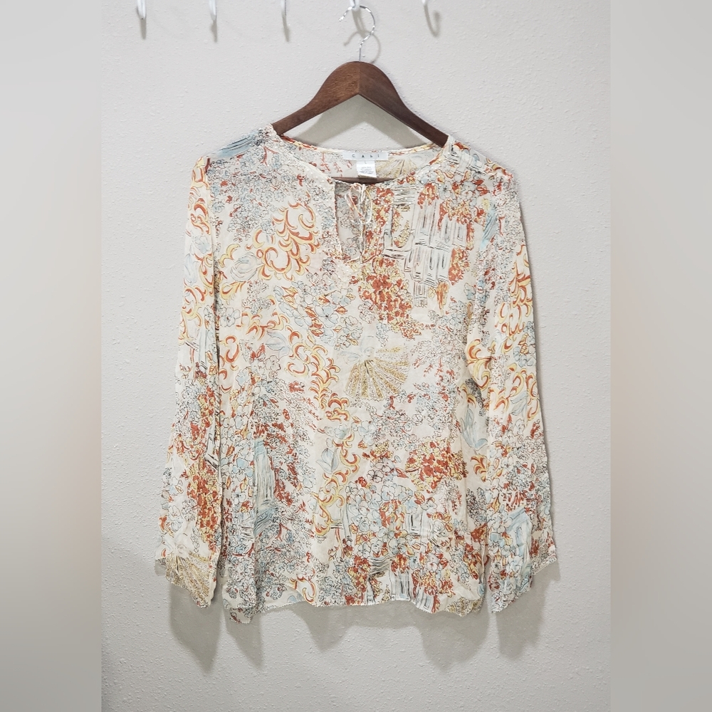 CAbi 100% Silk blouse with seed bead detail very light weight